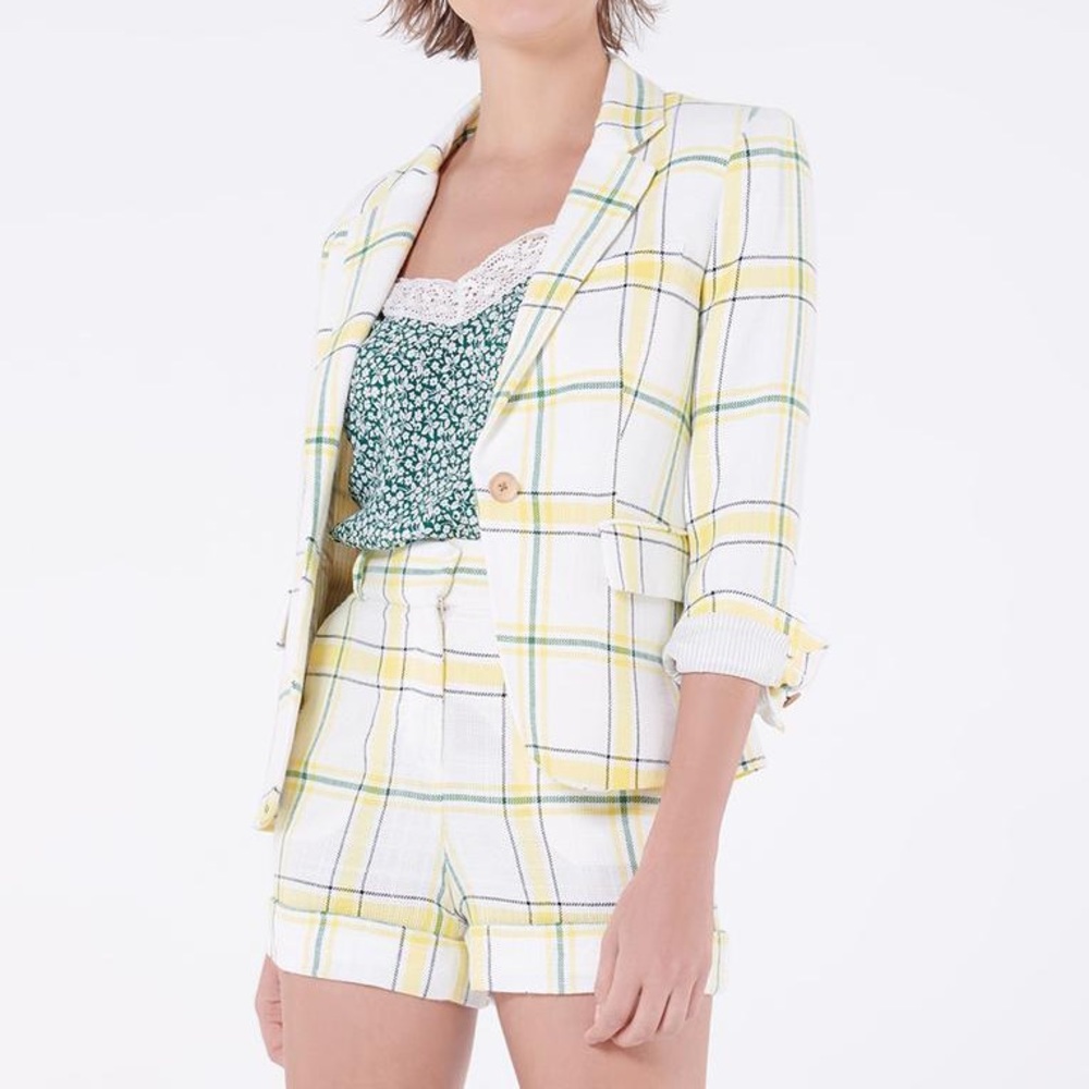 Veronica Beard Carito Yellow Plaid Shorts